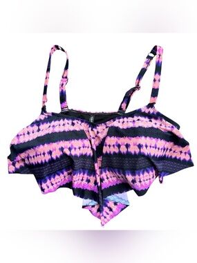 2X 18-20 Torrid Tie Dye Medallion Wireless Flounce Bikini Top Pink Purple #01934